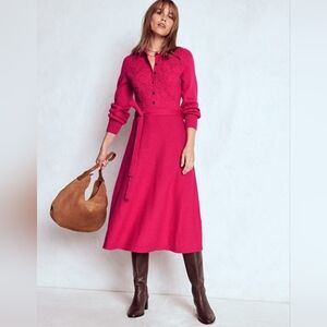 Boden Pink Lace Insert Knitted Wool Blend Midi Dress Size 6 R